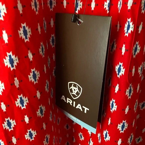 🆕 ARIAT Red Beacon Aztec Print Decker Short Sleeve Western Cowboy Shirt SZ S - Picture 4 of 13